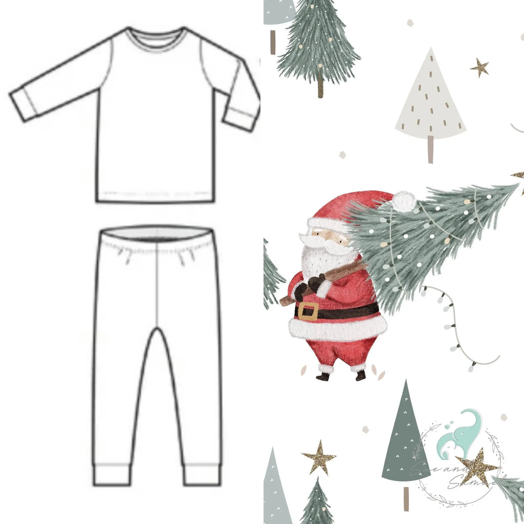 Santa with tree toddler pyjamas Sue and Samuel
